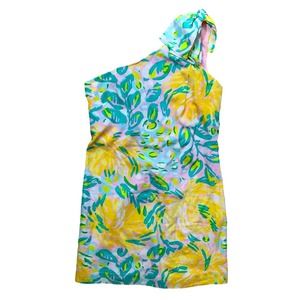Lilly Pulitzer One Shoulder Bow Silk Blend Dress Size 8
